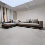 Modern Minimalist L-Shaped Modular Sofa with Integrated Side Table & Suspended Metal Base